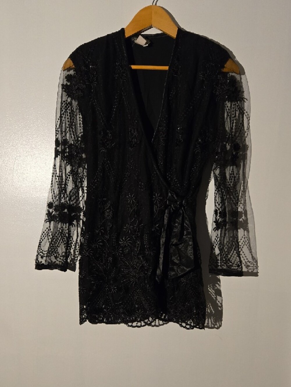 Christina Fairbanks Black Embossed & Embelish Wrap-Classic Feminen Blouse Size S